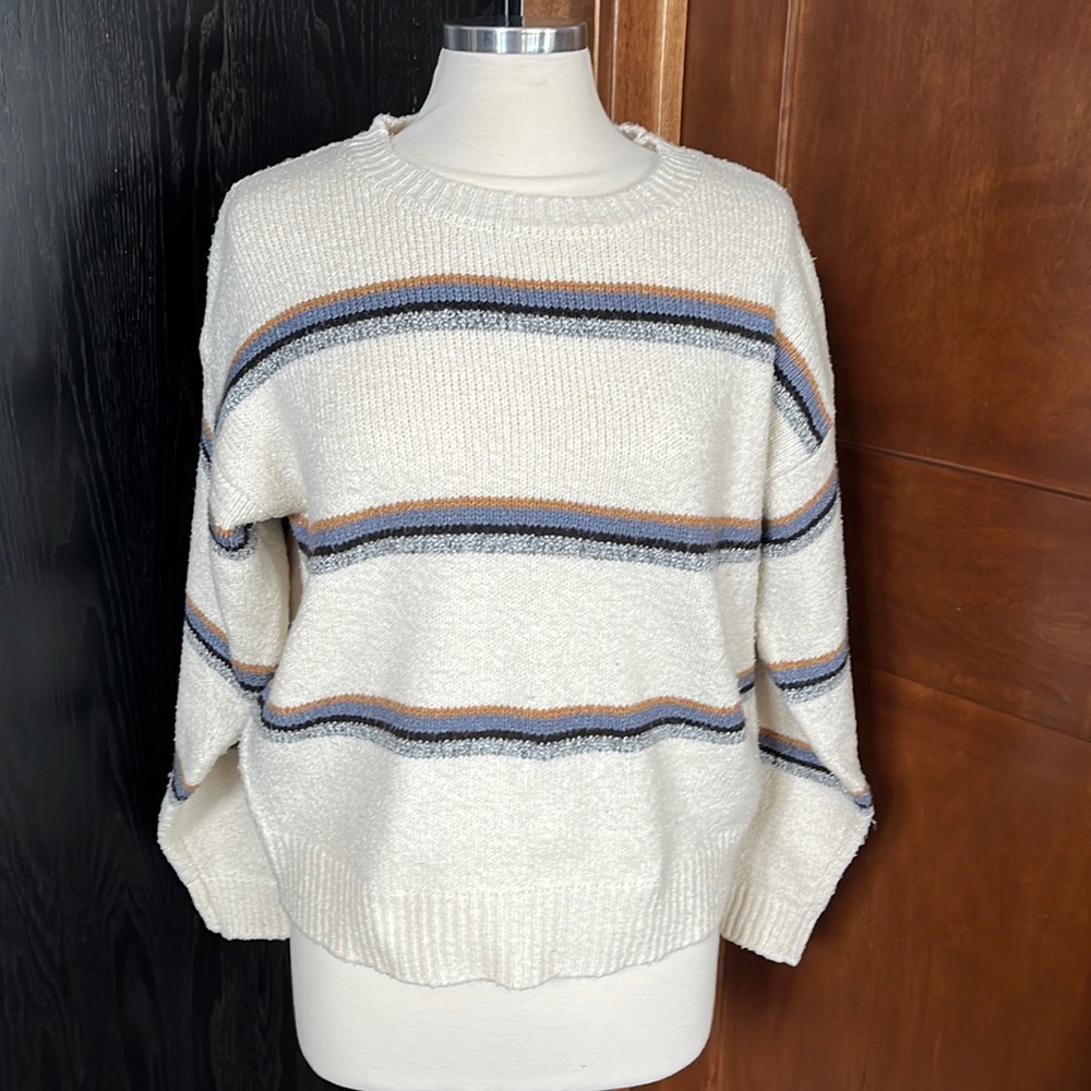 Others Follow Pullover Sweater Striped cream Long Sleeve Crew Neck